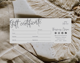 Plantilla de certificado de regalo/Tarjeta de regalo editable/Vale de regalo imprimible/Vale de regalo de bricolaje/Certificado de regalo personalizable/Plantilla Canva