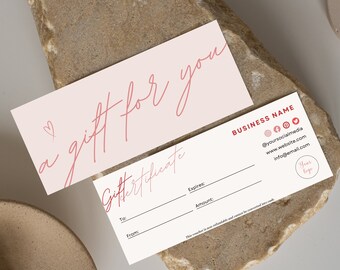 Valentine's Day Gift Certificate Template, Add Logo Gift Certificate In Pink, DIY Gift Voucher Canva Template, Editable Gift Coupon