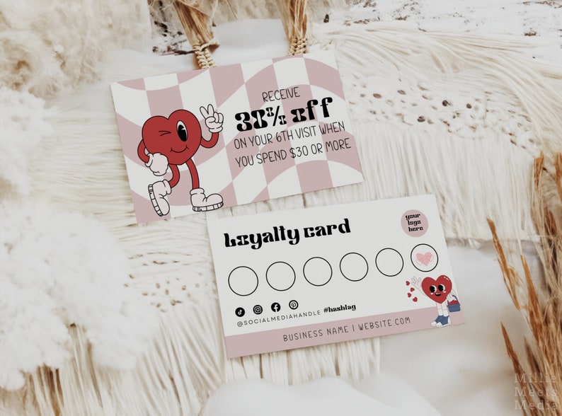 Retro Vibes Loyalty Card Canva Template | Editable Printable Discount ...