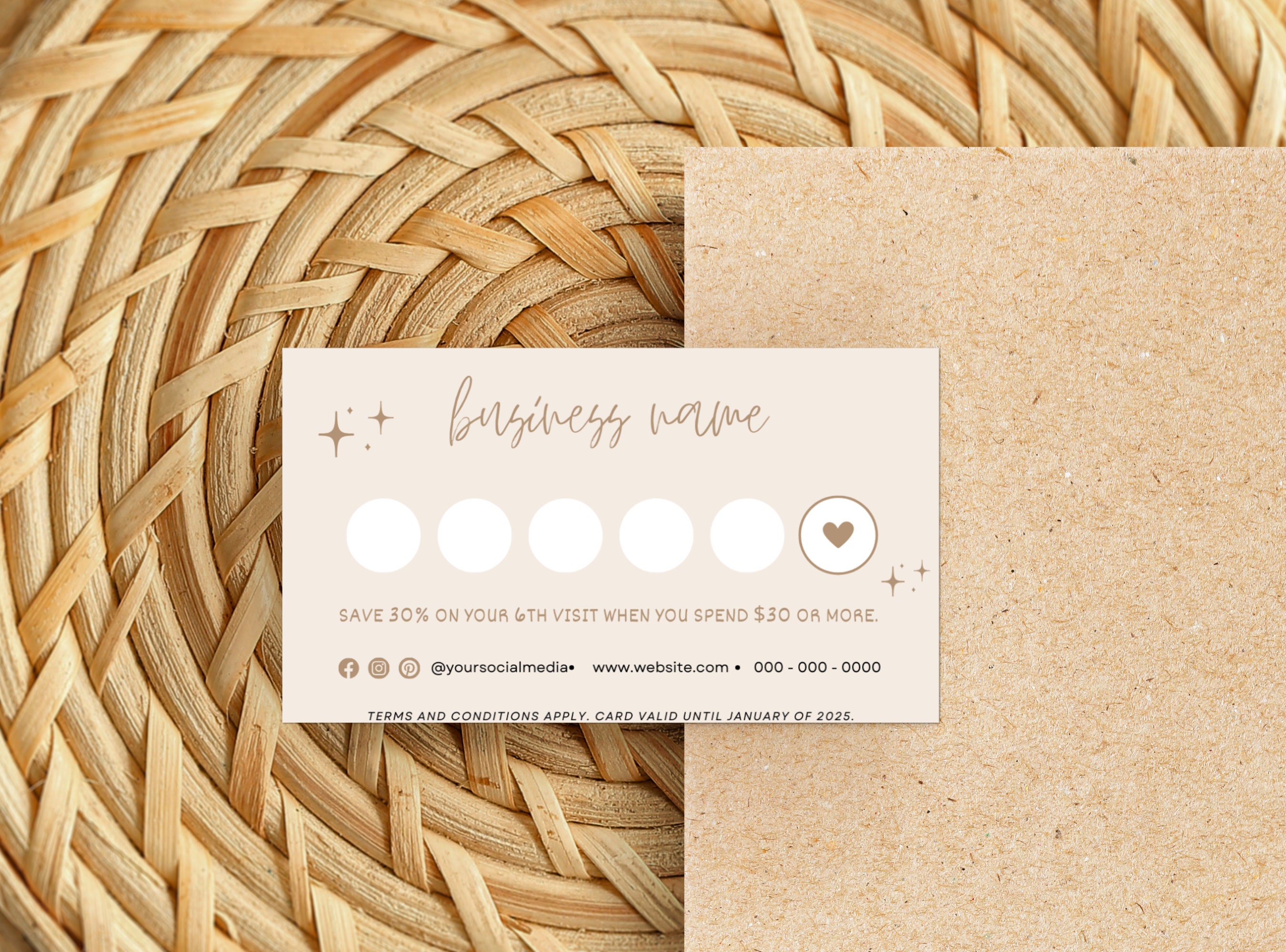 Boho Loyalty Card Template Editable Customer Reward Card Canva Template ...