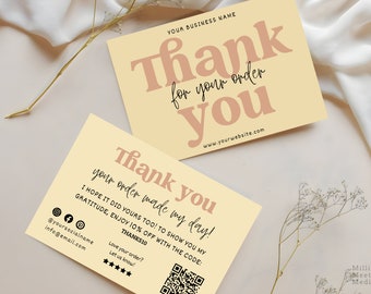 Thank You Card Canva Template, Thank You For Your Purchase, Boho Thank You Card, Printable Canva Template Thank you Card, Package Insert