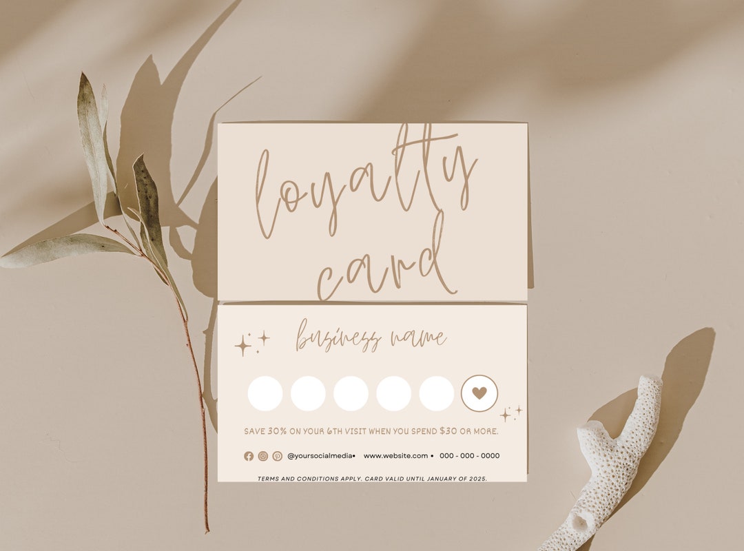Boho Loyalty Card Template Editable Customer Reward Card Canva Template ...