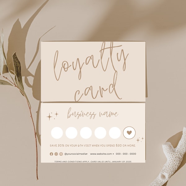 Boho Loyalty Card Template Editable Customer Reward Card Canva Template Printable Customer Loyalty Card