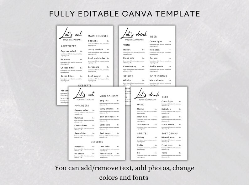 Restaurant Menu Template | Pdf Instant Download | Digital Download ...