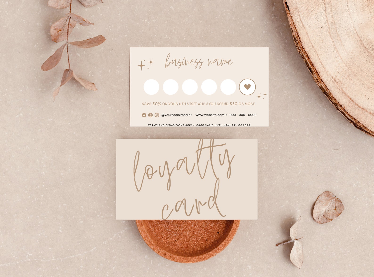 Boho Loyalty Card Template Editable Customer Reward Card Canva Template ...
