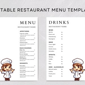 Paquete de menú de restaurante mínimo/Plantilla de menú de restaurante/Menú moderno/Plantilla de menú editable Lista de precios/Signo de horario de apertura del restaurante