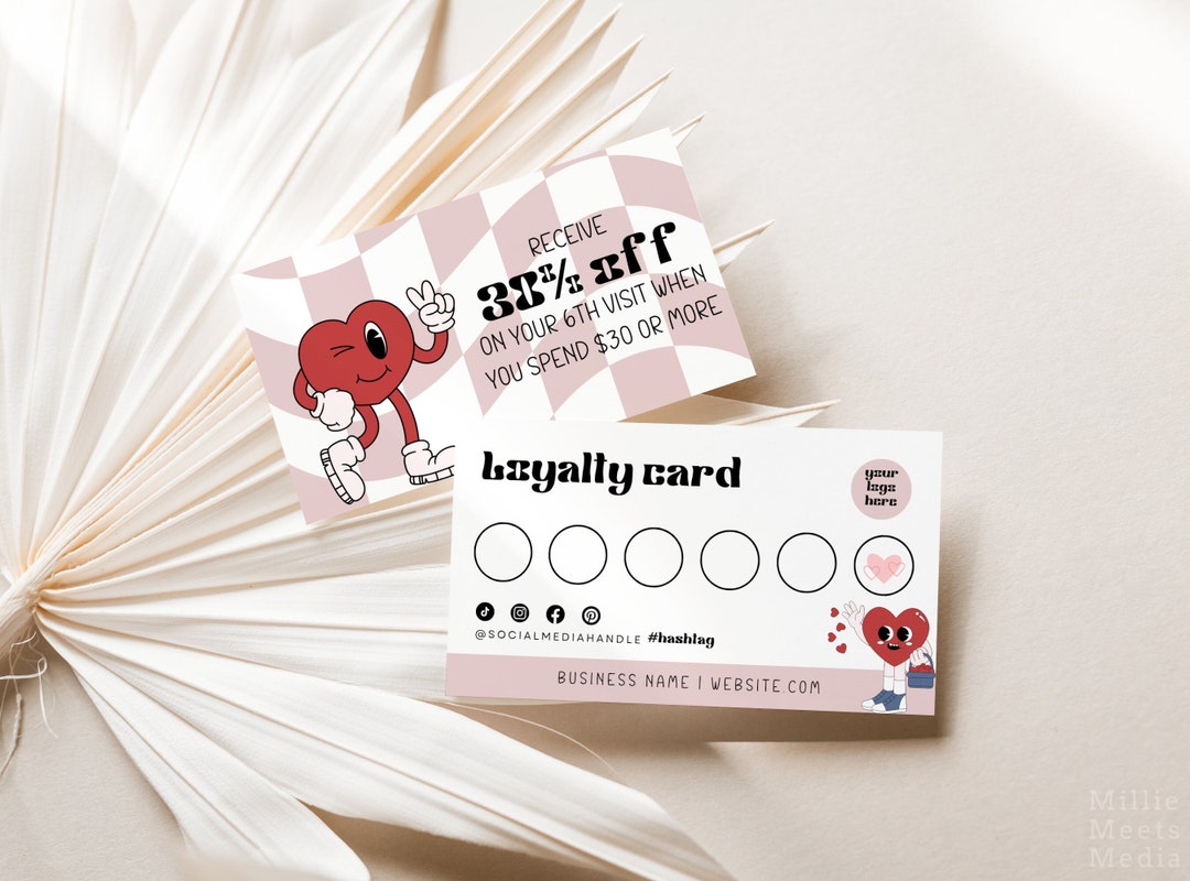 Retro Vibes Loyalty Card Canva Template | Editable Printable Discount ...