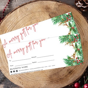 Plantilla de certificado de regalo de Navidad imprimible Plantilla de Canva editable y personalizable Vale de regalo Tarjeta de certificado de regalo de Navidad