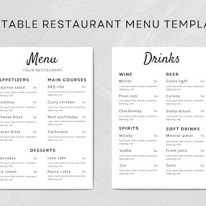 Plantilla de menú moderno / Plantilla de menú de restaurante Canva / Menú editable / Lista de precios mínima Canva / Plantilla de menú de cafetería / Lista de precios imprimible