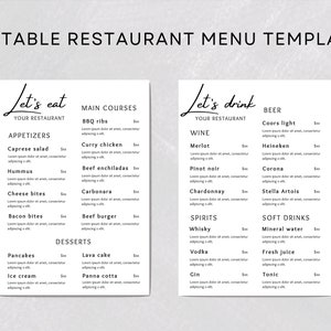 Plantilla de menú de restaurante / Descarga instantánea en PDF / Descarga digital / Menú imprimible / Paquete de menú de comida editable / Portada del menú del restaurante