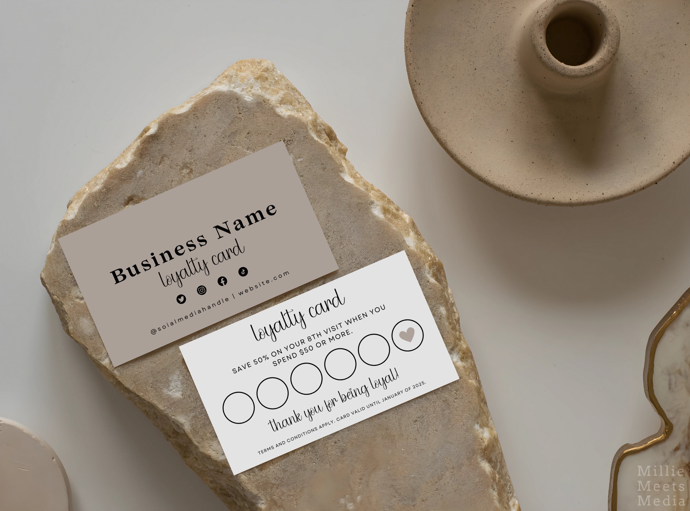 Boho Loyalty Card Canva Template, Editable Customer Reward Card, Hair ...