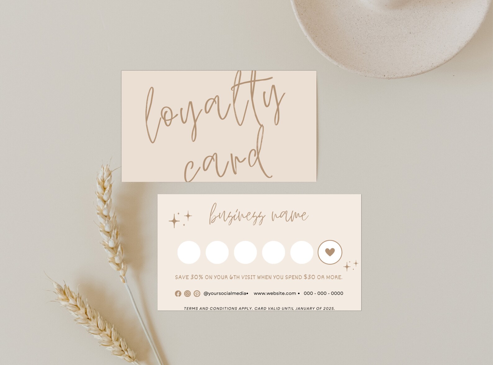 Boho Loyalty Card Template Editable Customer Reward Card Canva Template ...