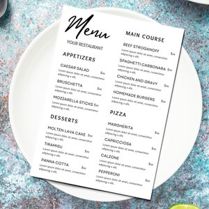 Restaurant Menu Template Simple Restaurant Menu Bundle Editable Menu Price List Template Printable Menu Restaurant Opening Hours Sign