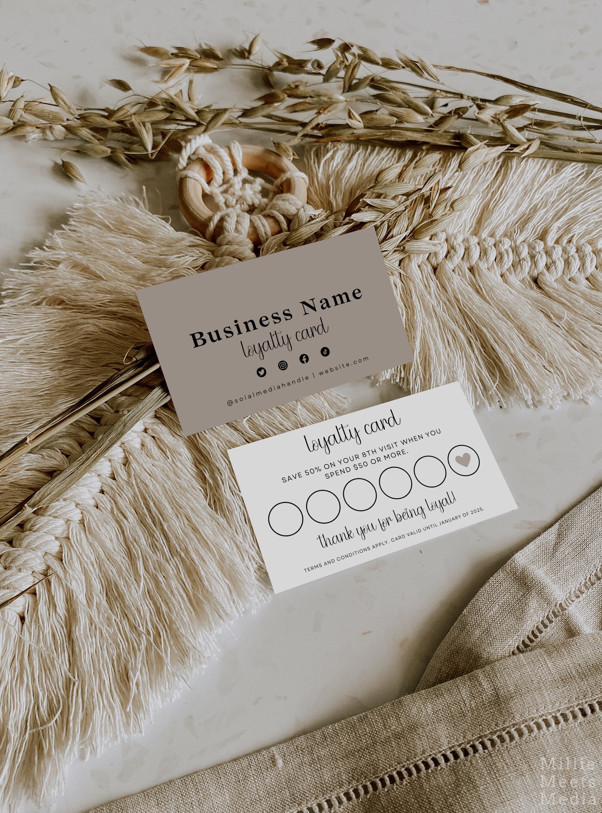 Boho Loyalty Card Canva Template, Editable Customer Reward Card, Hair ...