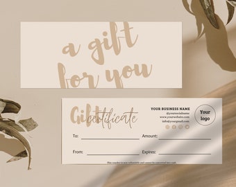 Gift Certificate Template Instant Download, Add Logo Modern Editable Gift Certificate CANVA Template, Printable Gift Coupon Template