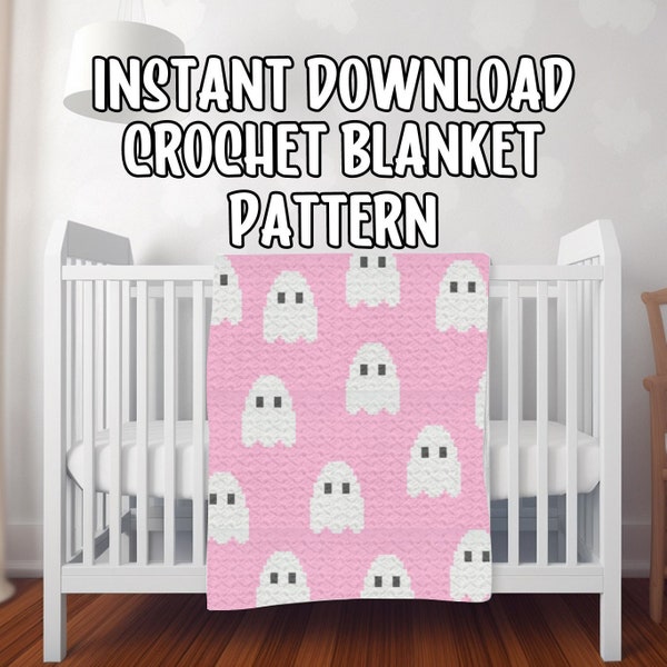 Crochet graphgan pattern / halloween crochet blanket pattern / cute ghost crochet blanket pattern / pink blanket / fall blanket pattern