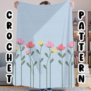 Crochet Floral Graphgan Pattern, Wildflower Corner to Corner C2C Blanket Crochet, Colorful Wild Flower Baby Nursery Tapestry Afghan, Daisies