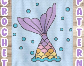 Crochet Graphgan Pattern, Mermaid Corner to Corner Afghan Blanket Pattern, Mermaid Tail C2C Crochet Tapestry Throw Pattern, Nursery Decor