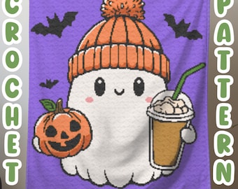 Crochet Halloween Ghost Graphgan Pattern, Corner to Corner Afghan Blanket Pattern, Fall Spooky Holiday C2C Crochet Tapestry Throw Pattern