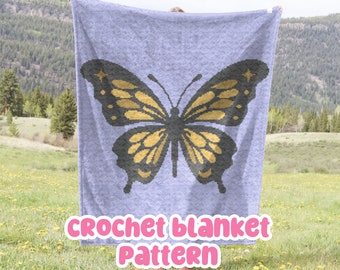 Crochet Butterfly Graphgan Pattern, Monarch Corner to Corner Blanket Crochet Pattern, Cute Groovy Retro Tapestry Afghan, C2C Crochet Pattern