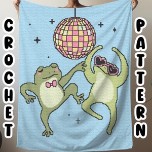 Crochet Frog Graphgan Pattern, Disco Ball Corner to Corner Blanket Crochet, Cute Dancing Toad Tapestry Afghan, Whimsical Frog C2C Pattern