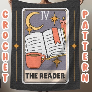 Crochet Graphgan Pattern, Reader Tarot Card Corner to Corner Afghan Blanket Pattern, Bookworm Reading C2C Crochet Tapestry Throw Pattern