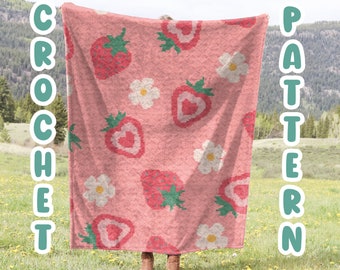 Crochet Graphgan Pattern, Strawberry Corner to Corner Crochet Blanket Pattern, Fruit Crochet, Cute Summer Tapestry Crochet Blanket Pattern