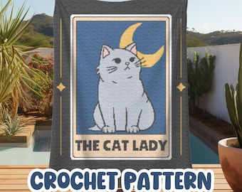 Crochet Graphgan Pattern, Cat Lady Tarot Card Corner to Corner Afghan Blanket Pattern, Kitten Lover Witchy C2C Crochet Tapestry Pattern