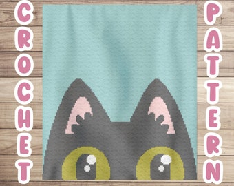 Crochet Graphgan Pattern, Black Cat Corner to Corner, Cute Baby Kitten Blanket Pattern, Kids Nursery C2C Crochet Tapestry, Crochet Gifts