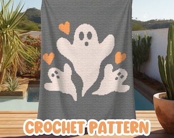 Crochet Halloween Ghost Graphgan Pattern, Corner to Corner Afghan Blanket Pattern, Fall Spooky Holiday C2C Crochet Tapestry Throw Pattern
