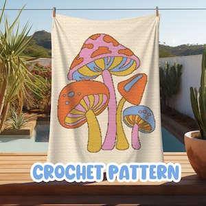 Crochet Graphgan Pattern, Mushroom Groovy Corner to Corner Crochet Blanket, Whimsical Psychedelic Shrooms Tapestry Crochet Afghan Pattern