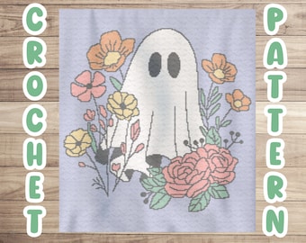 Crochet Halloween Ghost Graphgan Pattern, Corner to Corner Afghan Blanket Pattern, Fall Spooky Holiday C2C Crochet Tapestry Throw Pattern