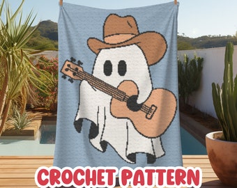 Crochet Halloween Ghost Graphgan Pattern, Corner to Corner Afghan Blanket Pattern, Fall Spooky Holiday C2C Crochet Tapestry Throw Pattern