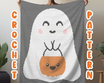 Crochet Halloween Ghost Graphgan Pattern, Corner to Corner Afghan Blanket Pattern, Fall Spooky Holiday C2C Crochet Tapestry Throw Pattern