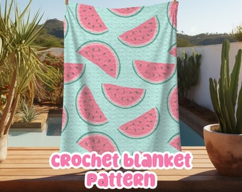 Crochet Graphgan Pattern, Watermelon Corner to Corner Crochet Blanket Pattern, Fruit Crochet, Cute Summer Tapestry Crochet Blanket Pattern