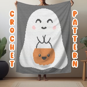 Crochet Halloween Ghost Graphgan Pattern, Corner to Corner Afghan Blanket Pattern, Fall Spooky Holiday C2C Crochet Tapestry Throw Pattern
