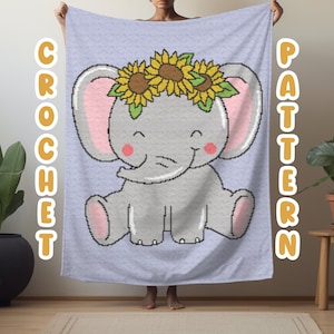 Crochet Graphgan Pattern, Elephant Corner to Corner Blanket Pattern, Cute Zoo Animal Tapestry Afghan Blanket, Safari Nursery Crochet Decor