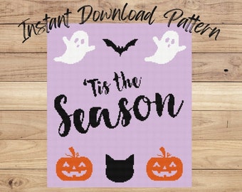 Tis The Season Halloween Blanket Crochet Pattern / Crochet graphgan pattern / pumpkin blanket / halloween blanket / ghost blanket / bat