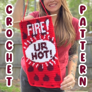 Hot Sauce Crochet Tapestry Pattern, Cute Food Wall Hanging Pattern, Taco Foodie Crocheted Decor, Cute Y2K Crochet Pattern, Dorm Decor