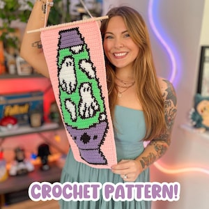 Halloween Crochet Tapestry Pattern, Ghost Lava Lamp Wall Hanging Pattern, Spooky Crocheted Decor, Cute Y2K Crochet Pattern, Dorm Decor, Pink