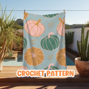 Crochet Halloween Pumpkin Hearts Graphgan Pattern, Corner to Corner Blanket Pattern, Fall Spooky Holiday C2C Crochet Tapestry Throw Pattern