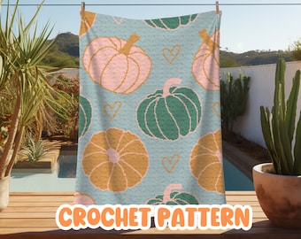 Crochet Halloween Pumpkin Hearts Graphgan Pattern, Corner to Corner Blanket Pattern, Fall Spooky Holiday C2C Crochet Tapestry Throw Pattern