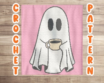 Crochet Halloween Ghost Graphgan Pattern, Corner to Corner Afghan Blanket Pattern, Fall Spooky Holiday C2C Crochet Tapestry Throw Pattern