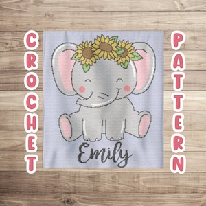 Personalized Crochet Elephant Graphgan Pattern, Zoo Animal Corner to Corner Blanket Pattern, Cute Baby Nursery Name Tapestry Afghan Blanket