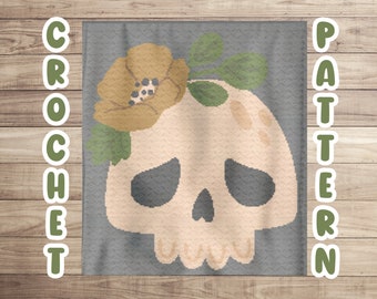 Crochet Halloween Skeleton Graphgan Pattern, Corner to Corner Afghan Blanket Pattern Skull Spooky Holiday C2C Crochet Tapestry Throw Pattern