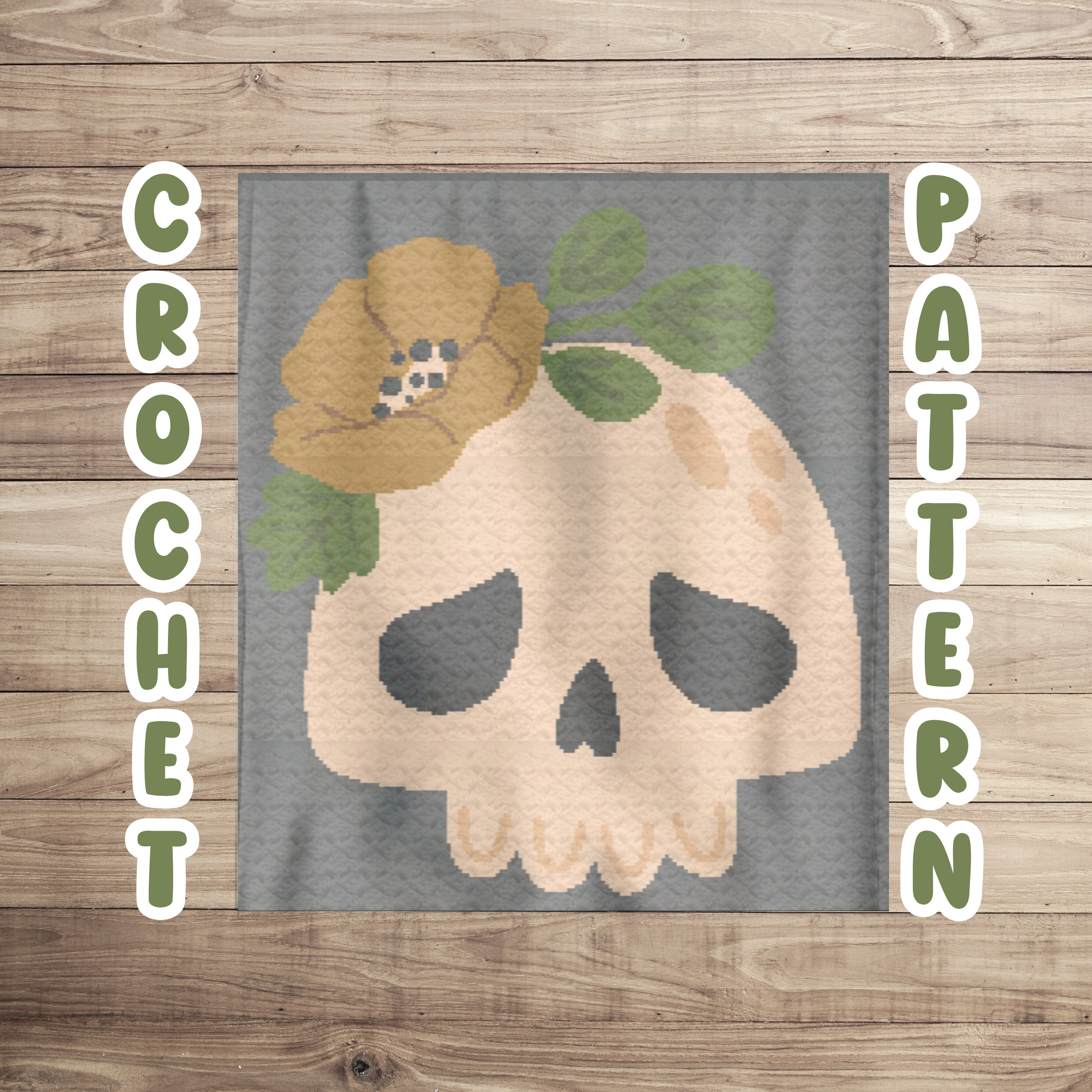 Crochet Halloween Skeleton Graphgan Pattern, C2C Afghan Blanket
