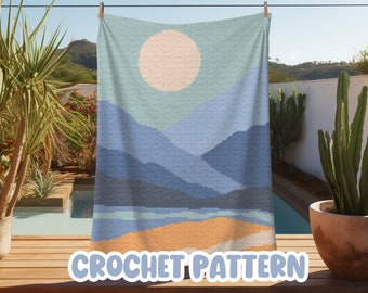 Crochet Graphgan Pattern, Mountains Corner to Corner Crochet Blanket Pattern, Beach Crochet, Cute Nature Tapestry Crochet Blanket Pattern