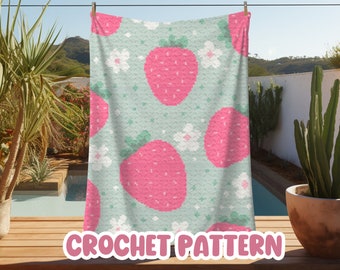 Crochet Graphgan Pattern, Strawberry Corner to Corner Crochet Blanket Pattern, Fruit Crochet, Cute Summer Tapestry Crochet Blanket Pattern