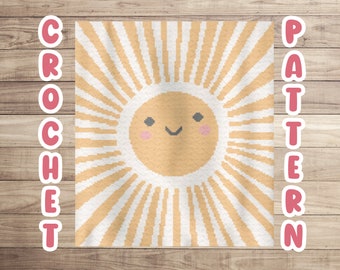 Crochet Graphgan Pattern, Sunshine Happy Corner to Corner Crochet Blanket, Whimsical Sun Baby Nursery Tapestry Crochet Afghan Pattern
