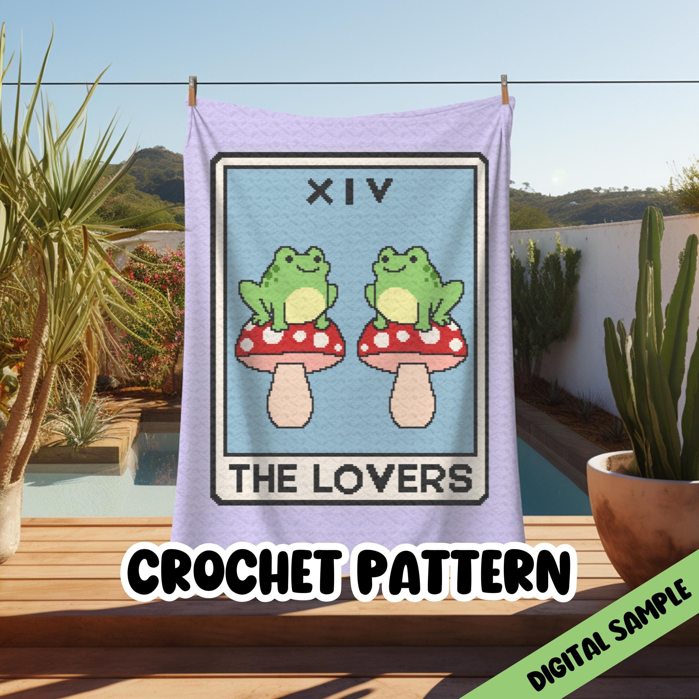 30 Frog and Toad Crochet Patterns for Plush Toys, Bags, Decor, and Gifts 25 The Lovers Frog Tarot Card C2C Blanket Pattern